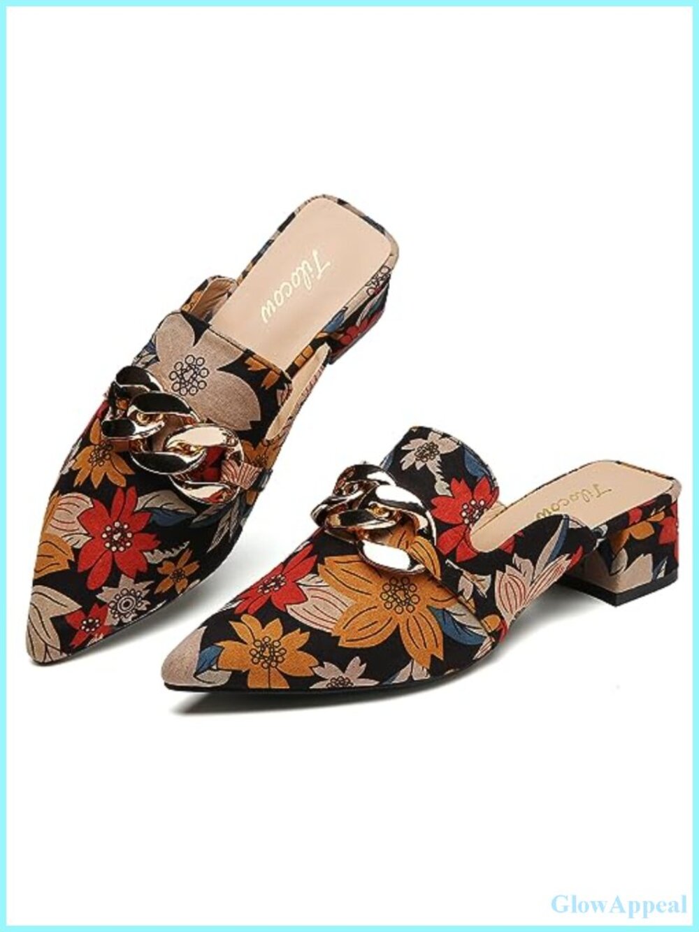 Chic Block Heeled Mules for Women Closed Toe Slip On Chunky 2in Heel Chain